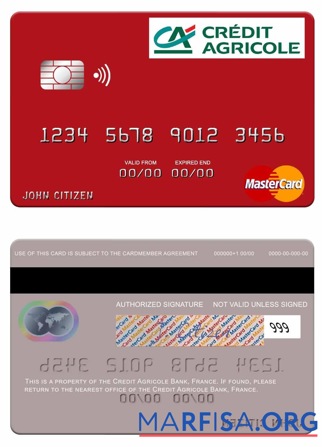 Realistic France Credit Agricole Bank mastercard template